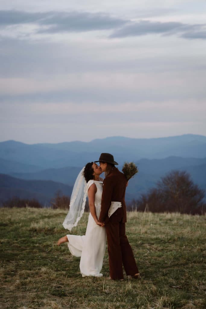 Bride and groom portraits at a secret North Carolina mountain elopement. Photo by OkCrowe Photography.