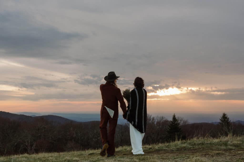 Bride and groom portraits at a secret North Carolina mountain elopement. Photo by OkCrowe Photography.