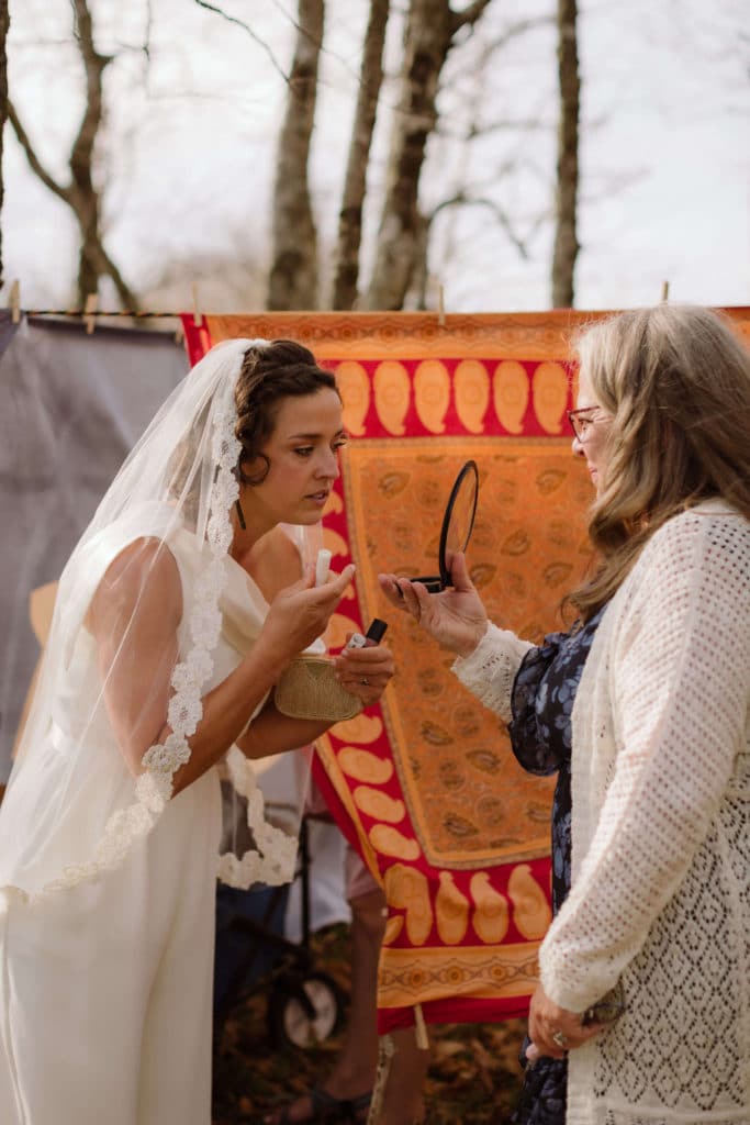 Getting ready for a secret North Carolina mountain elopement. Photo by OkCrowe Photography.