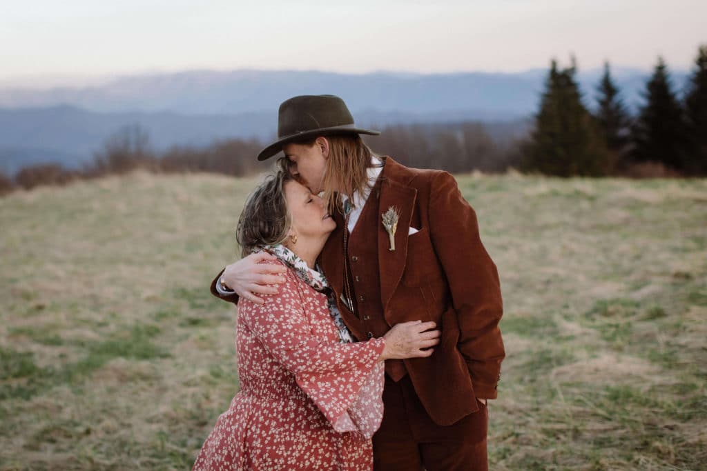 Friends and family at a secret North Carolina mountain elopement. Photo by OkCrowe Photography.