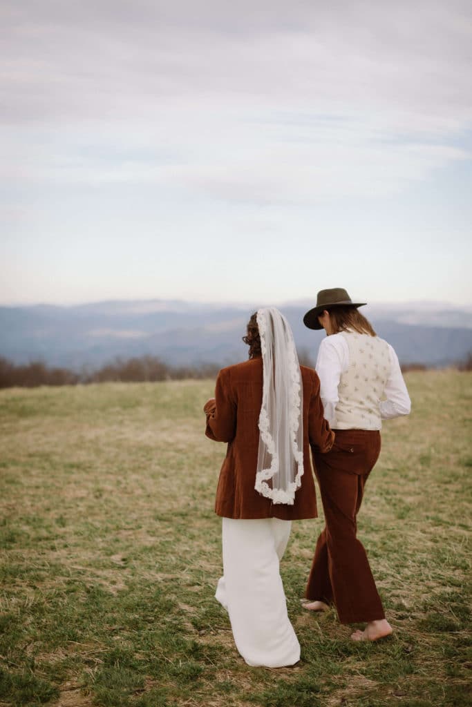 Bride and groom portraits at a secret North Carolina mountain elopement. Photo by OkCrowe Photography.