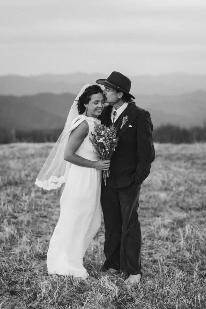 Bride and groom portraits at a secret North Carolina mountain elopement. Photo by OkCrowe Photography.