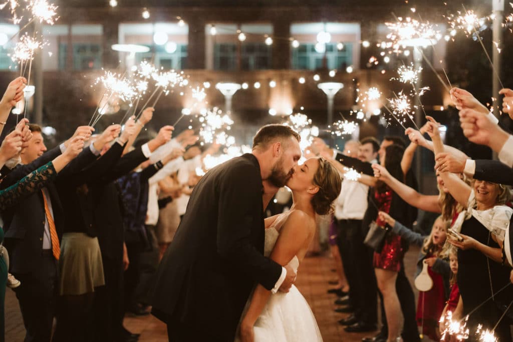 Sparkler send off at the Waterhouse Pavilion. Photo by OkCrowe Photography.