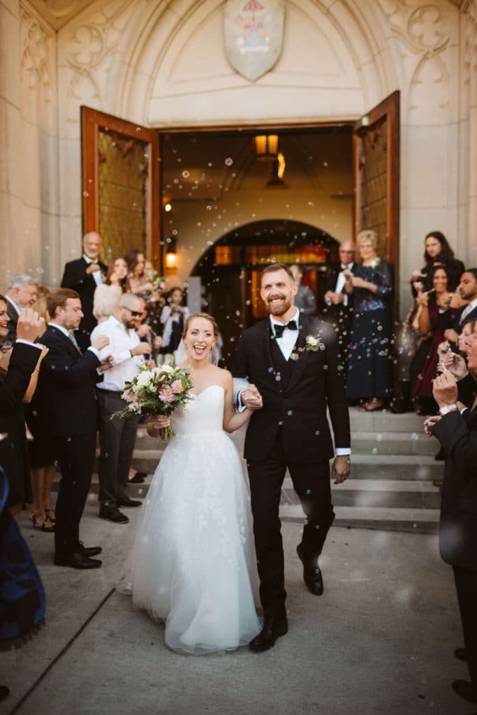 Bubble send off at the Basilica of Saints Peter and Paul. Photo by OkCrowe Photography.