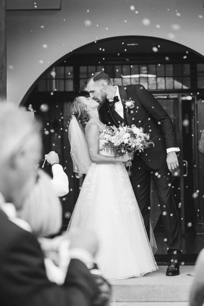 Bubble send off at the Basilica of Saints Peter and Paul. Photo by OkCrowe Photography.