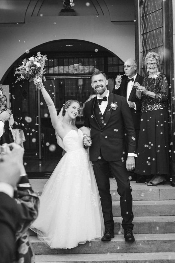 Bubble send off at the Basilica of Saints Peter and Paul. Photo by OkCrowe Photography.