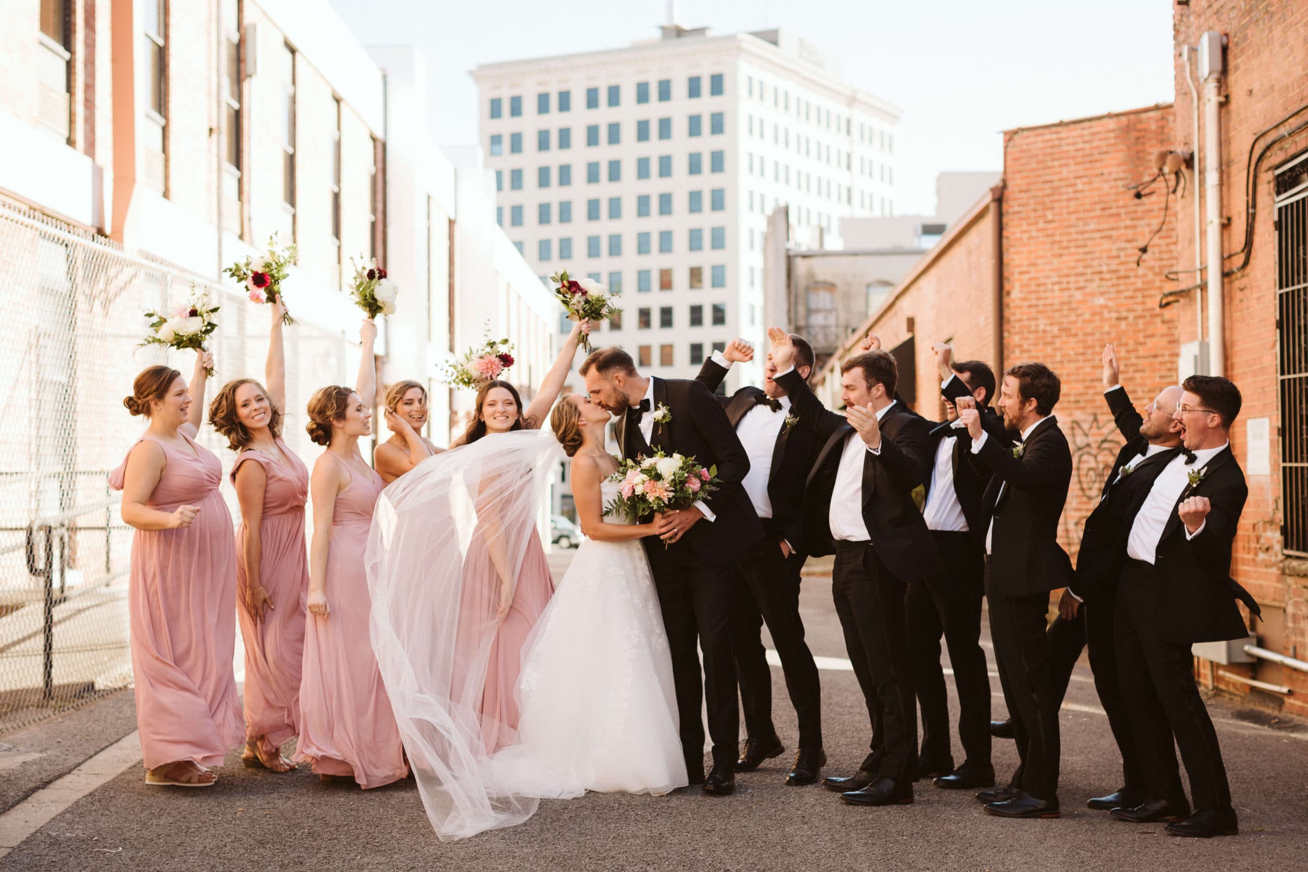 Wedding party portraits at the Waterhouse Pavilion. Photo by OkCrowe Photography.