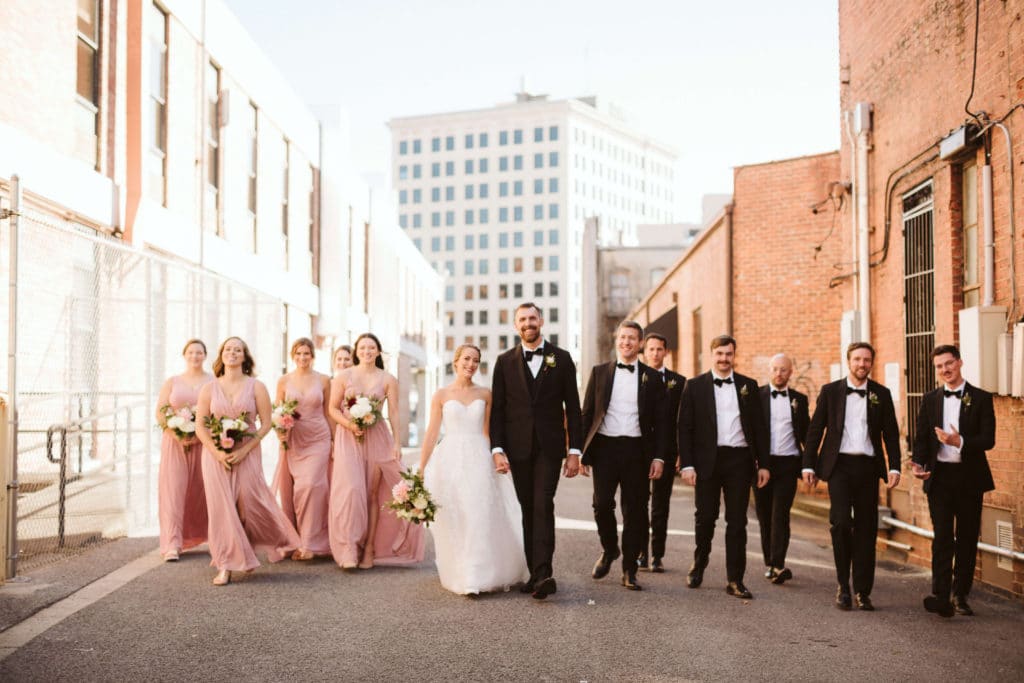 Wedding party portraits at the Waterhouse Pavilion. Photo by OkCrowe Photography.