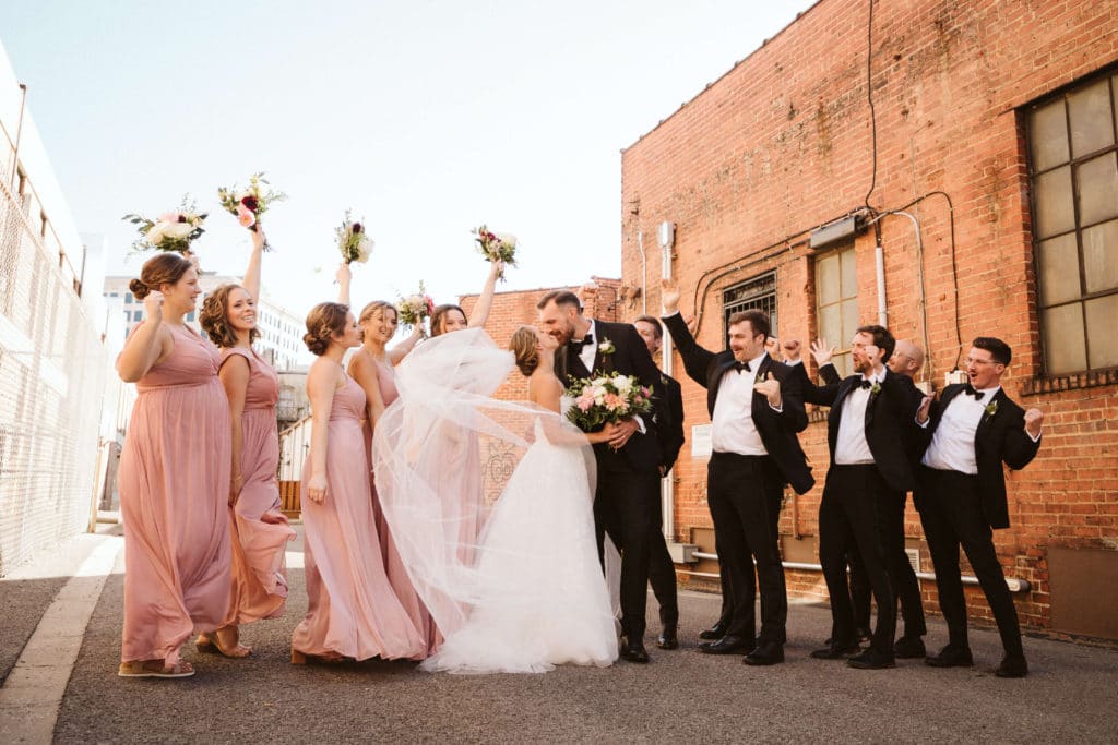 Wedding party portraits at the Waterhouse Pavilion. Photo by OkCrowe Photography.