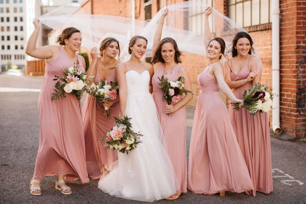 Wedding party portraits at the Waterhouse Pavilion. Photo by OkCrowe Photography.