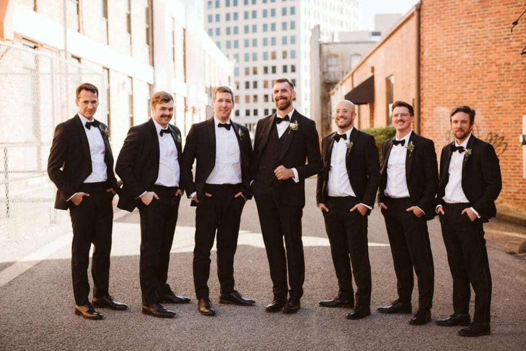 Wedding party portraits at the Waterhouse Pavilion. Photo by OkCrowe Photography.