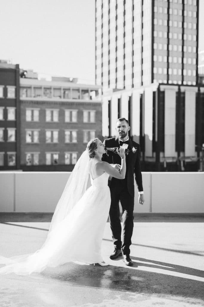 Newlywed portraits at the Waterhouse Pavilion. Photo by OkCrowe Photography.