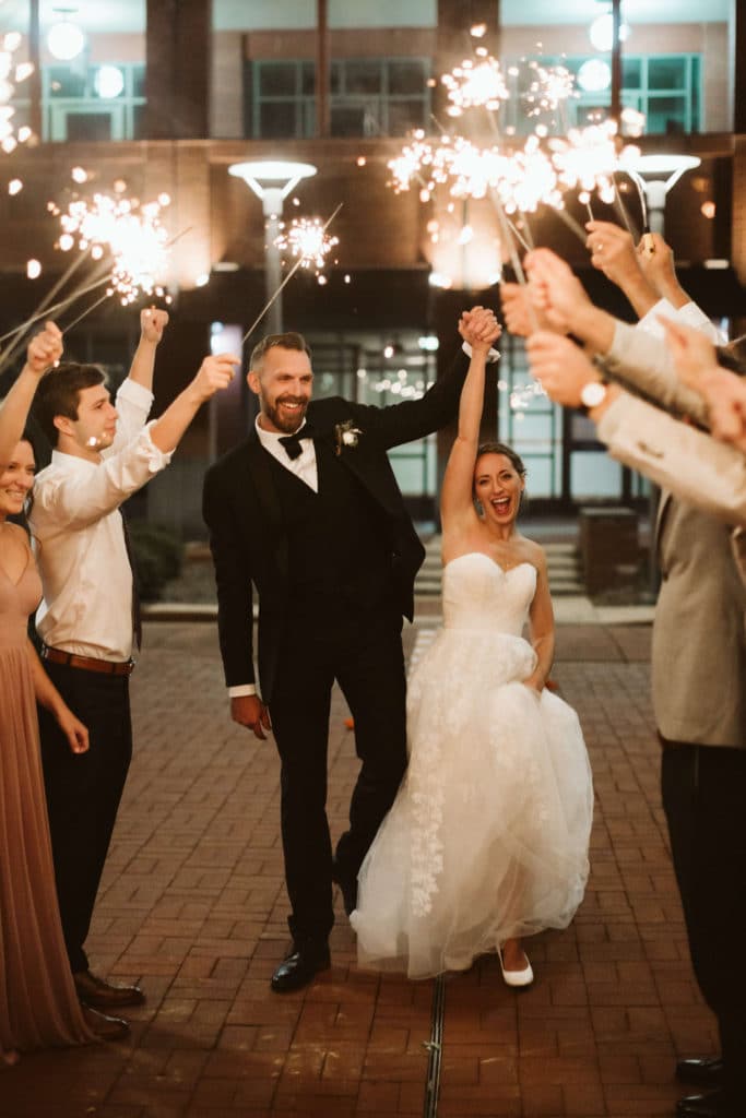 Sparkler send off at the Waterhouse Pavilion. Photo by OkCrowe Photography.