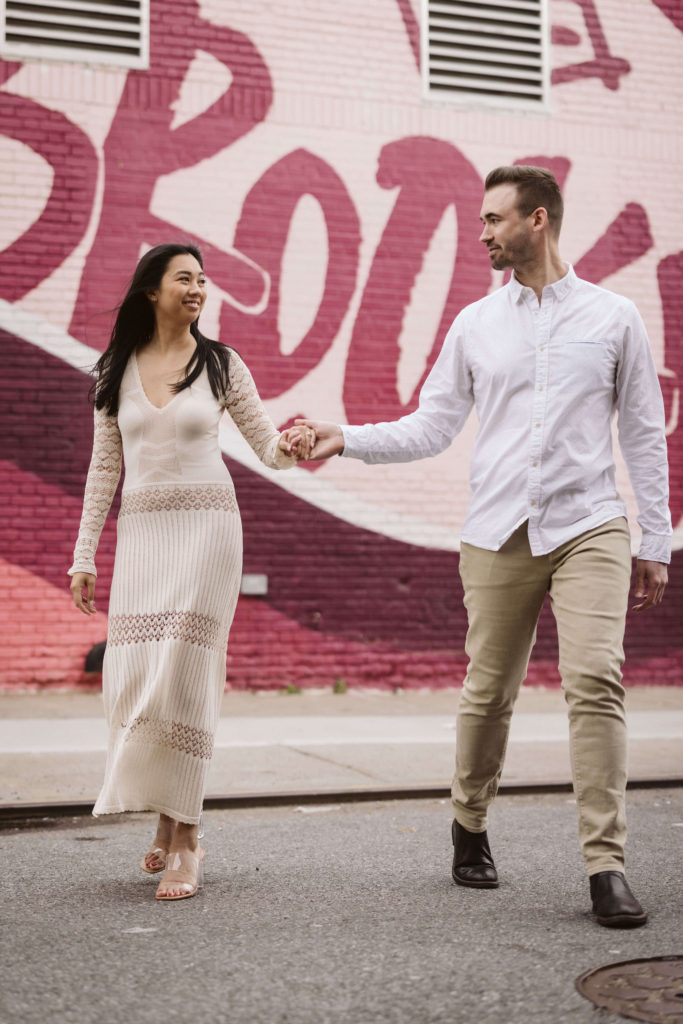 Urban engagement session in Greenpoint Brooklyn. Photo by OkCrowe Photography.