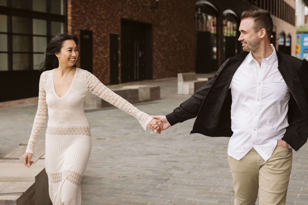 Urban engagement session in Greenpoint Brooklyn. Photo by OkCrowe Photography.