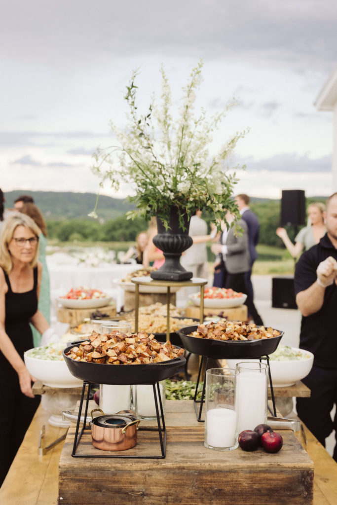 Buffet dinner by Ramblewood Events on the Highlands Chapel Patio at Howe Farms. Photo by OkCrowe Photography.