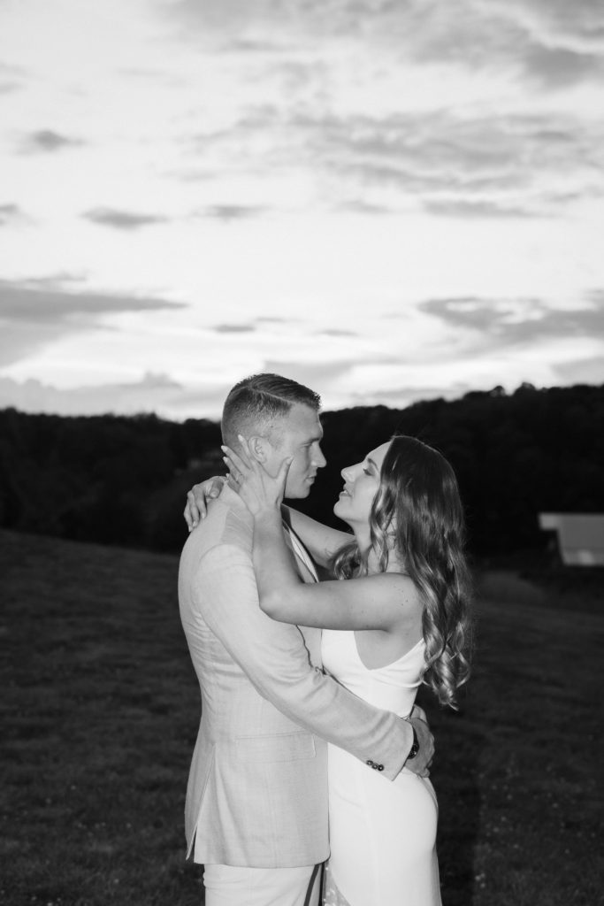 Sunset bride and groom portraits at Howe Farms. Photo by OkCrowe Photography.