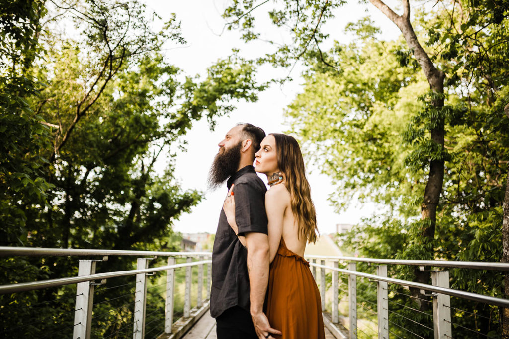 Engagement session in Renaissance Park overlooking the river. Photo by OkCrowe Photography.