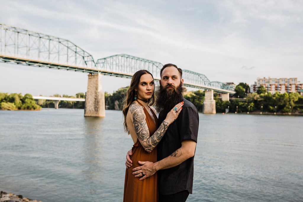 Engagement session in Renaissance Park overlooking the river. Photo by OkCrowe Photography.