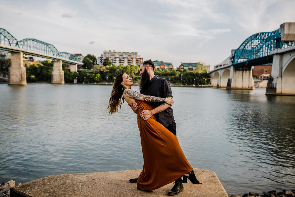 Engagement session in Renaissance Park overlooking the river. Photo by OkCrowe Photography.