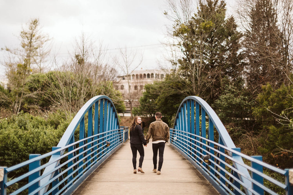 Engagement session in Bluff View in Chattanooga by the river. Photo by OkCrowe Photography.