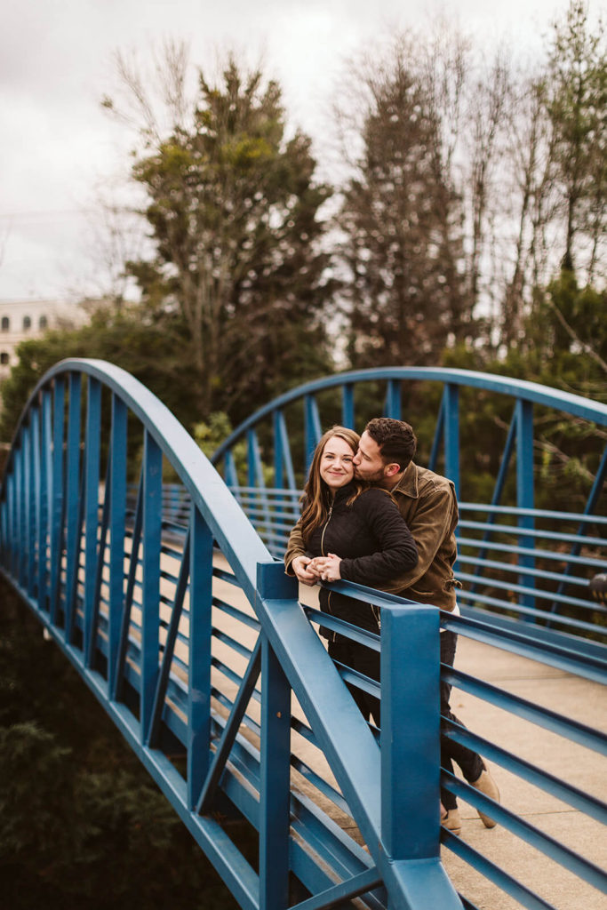 Engagement session in Bluff View in Chattanooga by the river. Photo by OkCrowe Photography.