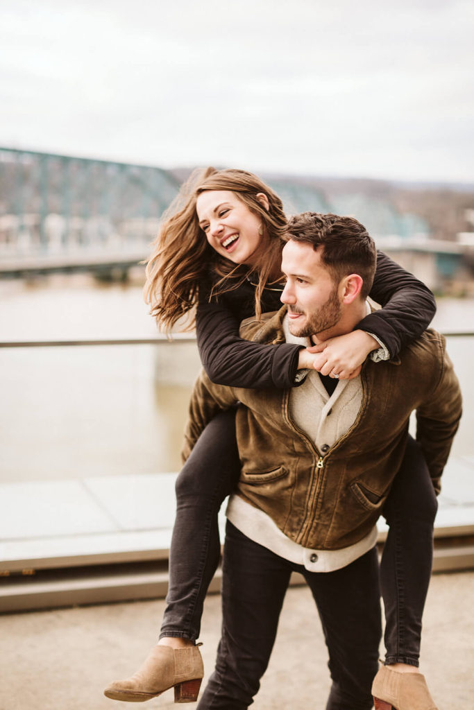 Engagement session in Bluff View in Chattanooga by the river. Photo by OkCrowe Photography.