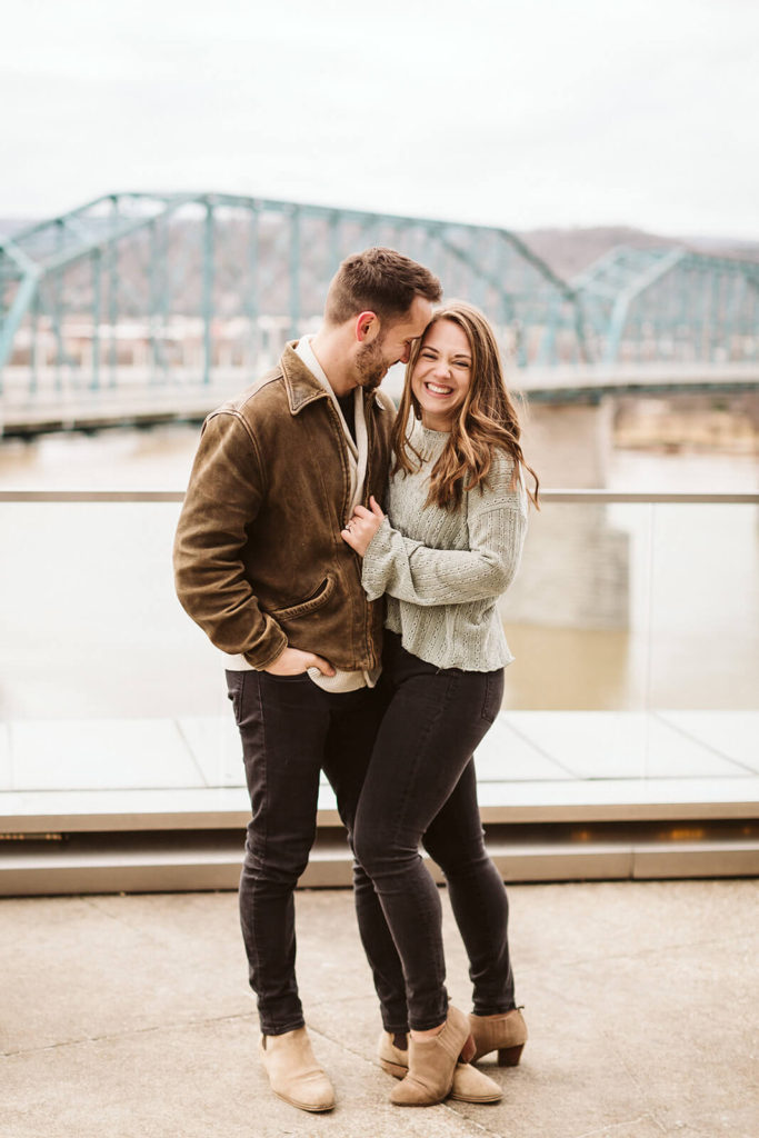 Engagement session in Bluff View in Chattanooga by the river. Photo by OkCrowe Photography.