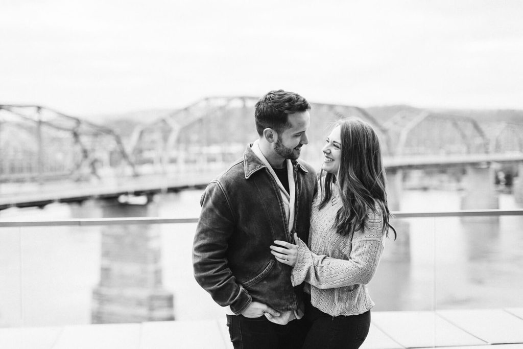 Engagement session in Bluff View in Chattanooga by the river. Photo by OkCrowe Photography.