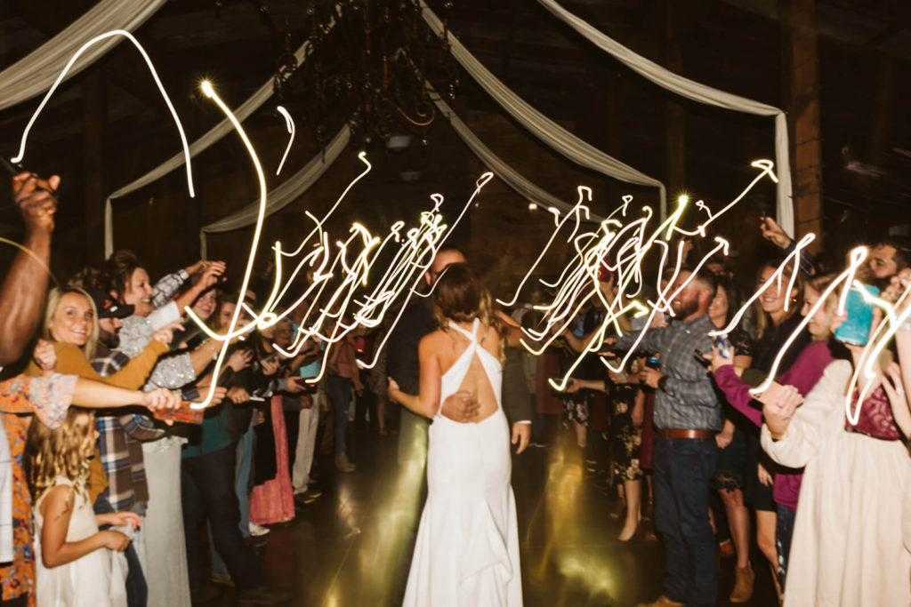 Examples of phone light wedding send offs. Photo by OkCrowe Photography.