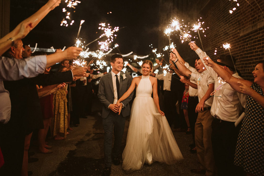 Examples of sparkler wedding send offs. Photo by OkCrowe Photography.