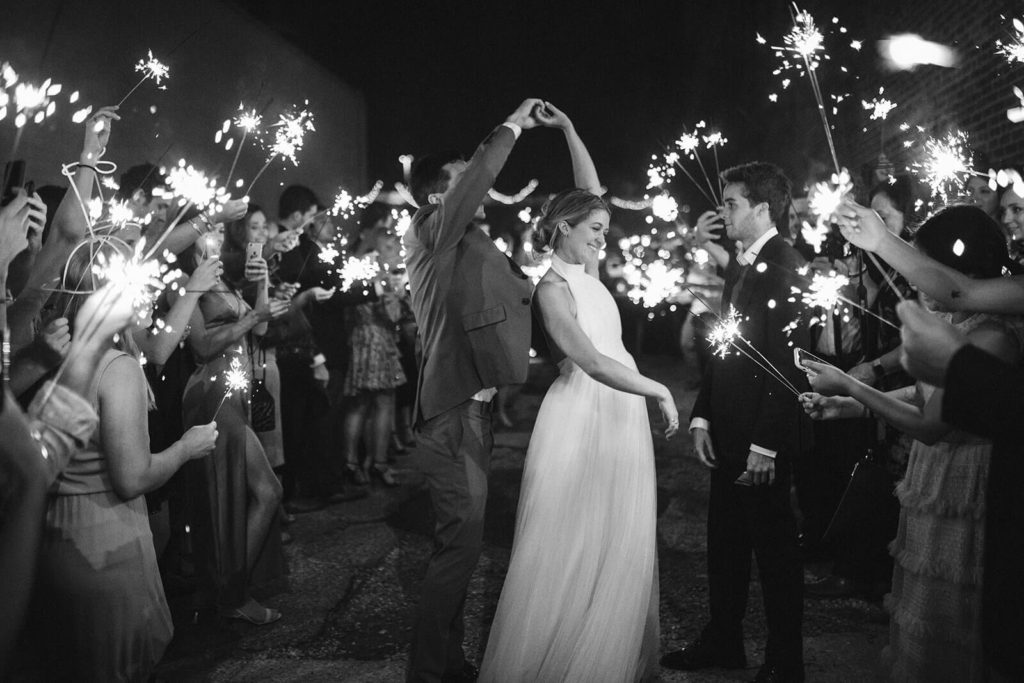 Examples of sparkler wedding send offs. Photo by OkCrowe Photography.