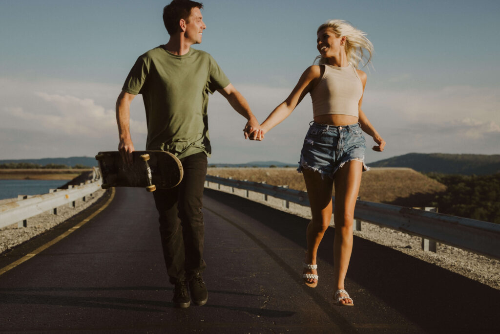 Casual engagement session in TVA Raccoon Mountain Park. Photo by OkCrowe Photography.