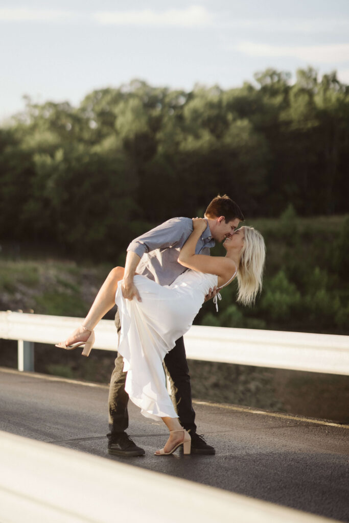 Golden hour engagement session at TVA Raccoon Mountain Park. Photo by OkCrowe Photography.