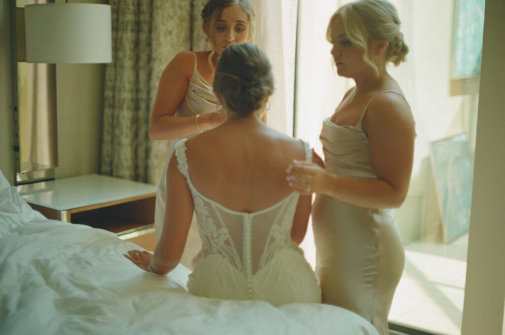 Bride and bridesmaids getting ready at the Westin Hotel in Chattanooga. Photo by OkCrowe Photography.