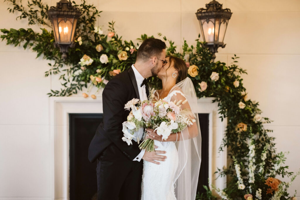 Bride and groom portraits at Gilman Event Hall in Chattanooga's West Village. Photo by OkCrowe Photography.