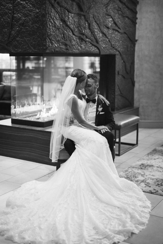 Bride and groom portraits at Westin Hotel in Chattanooga's West Village. Photo by OkCrowe Photography.