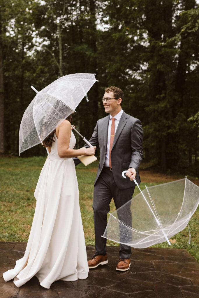 Rainy first look at the Hidden Springs Venue. Photo by OkCrowe Photography. 