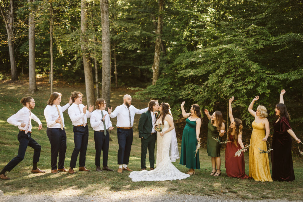 Autumn themed wedding party portraits at the Chapel at Firefly Lane. Photo by OkCrowe Photography.