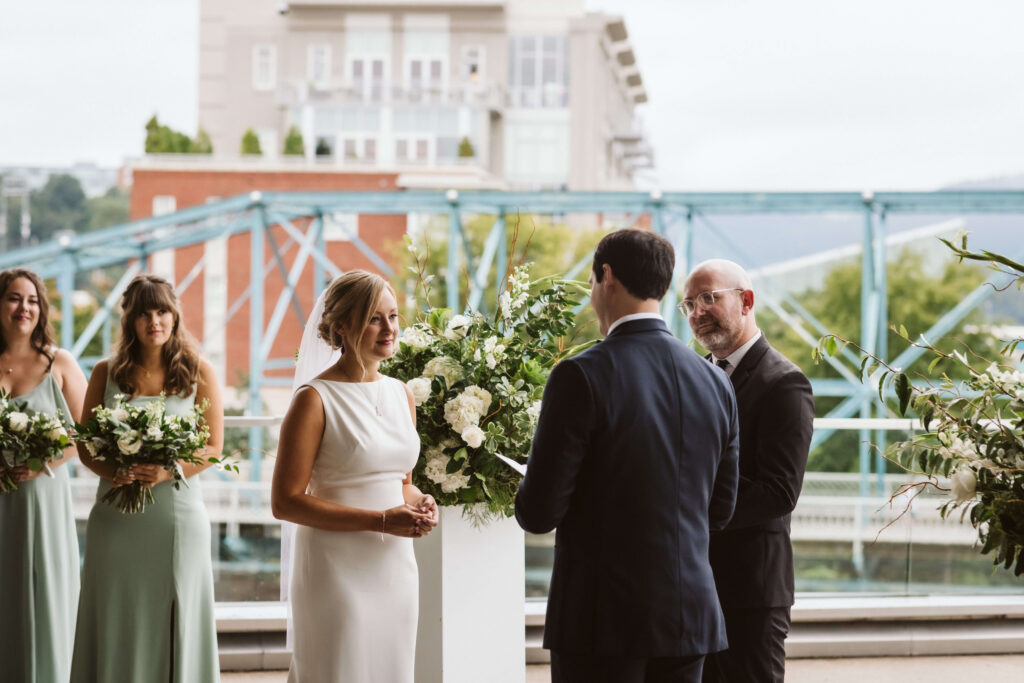 Wedding ceremony photos on the Hunter Museum's 24 Hour Terrace. Photo by OkCrowe Photography. 