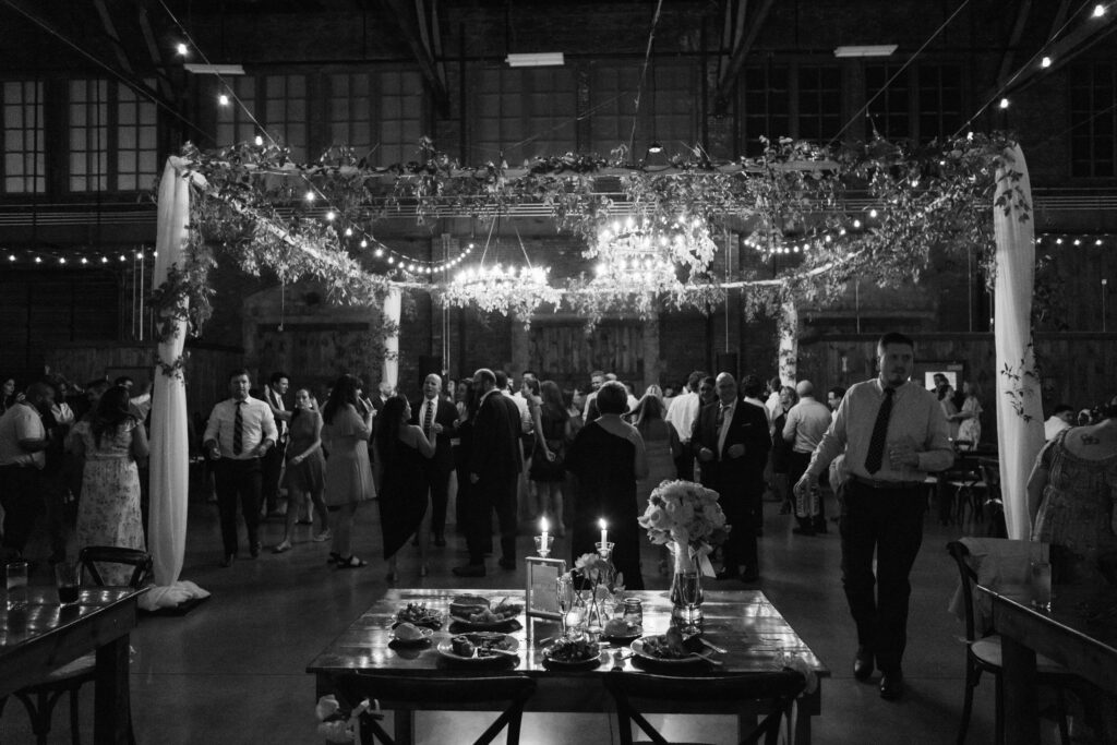 Wedding reception at Brick South in Portland, Maine. Photo by OkCrowe Photography.
