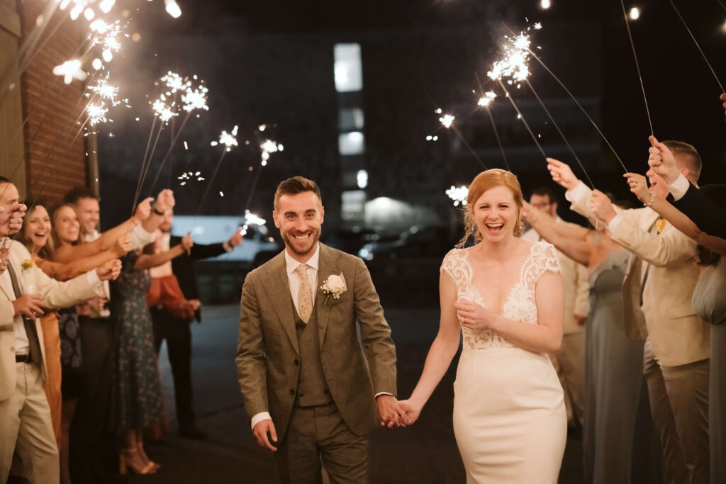 Sparkler send off at Brick South in Portland, Maine. Photo by OkCrowe Photography.