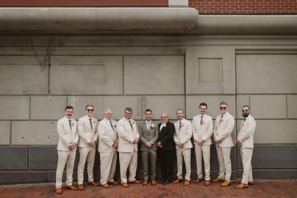 Groom and groomsmen portraits at Portland Harbor Hotel. Photo by OkCrowe Photography.