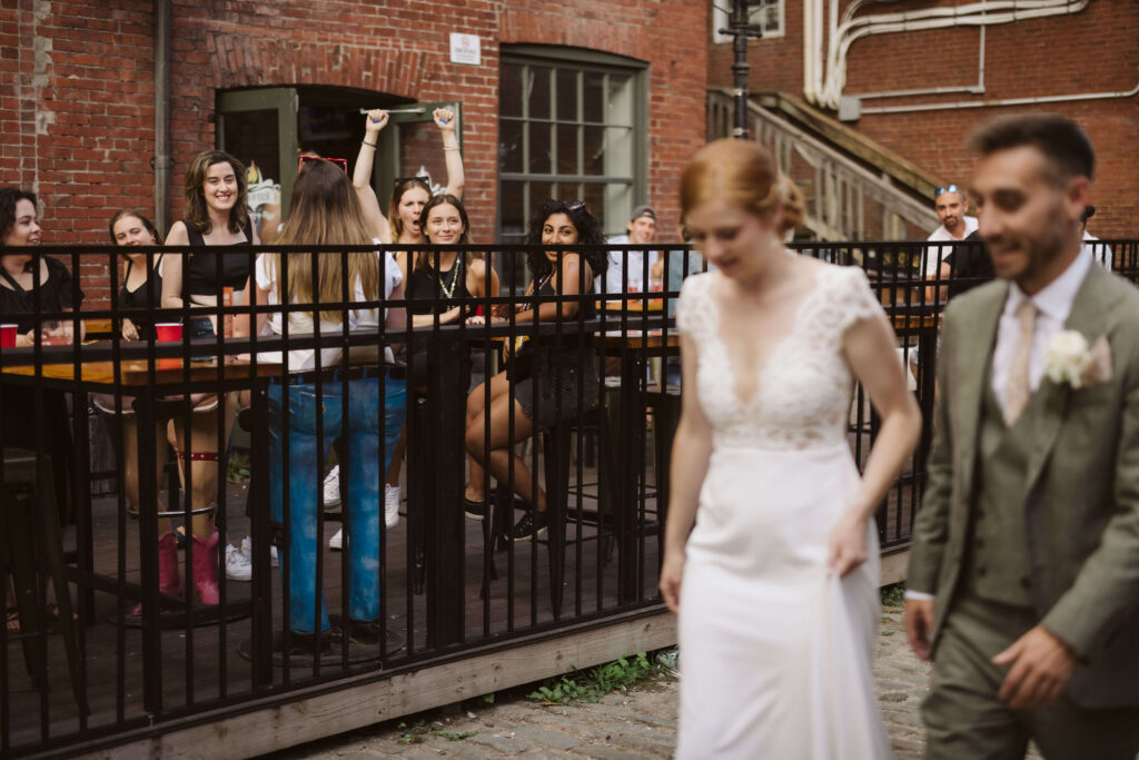 Bride and groom portraits in Old Port and the Portland Harbor. Photo by OkCrowe Photography.