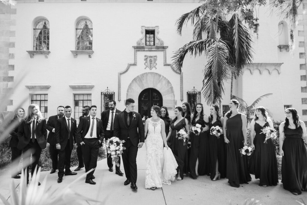 Wedding party portraits at the Powel Crosley Estate in Sarasota, Florida. Photo by OkCrowe Photography.