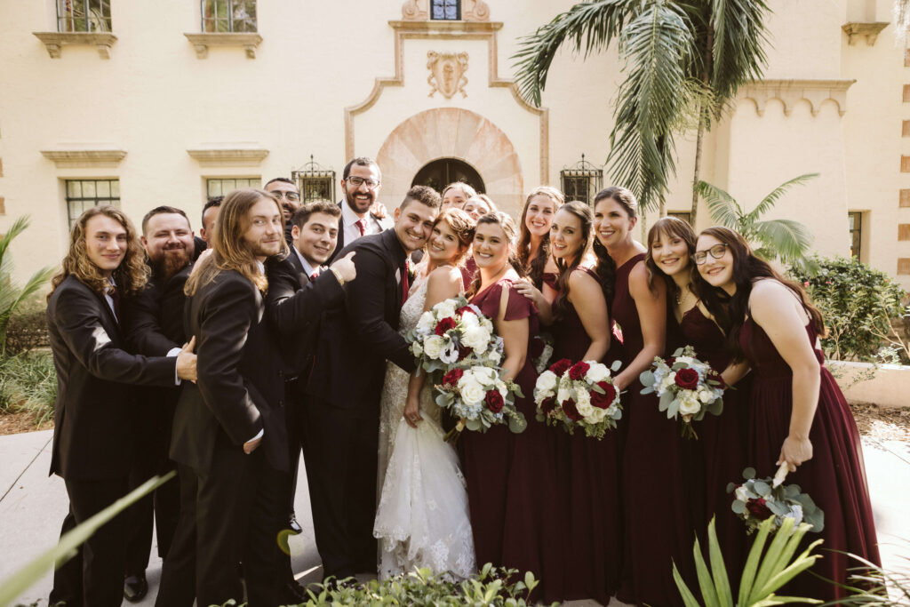 Wedding party portraits at the Powel Crosley Estate in Sarasota, Florida. Photo by OkCrowe Photography.