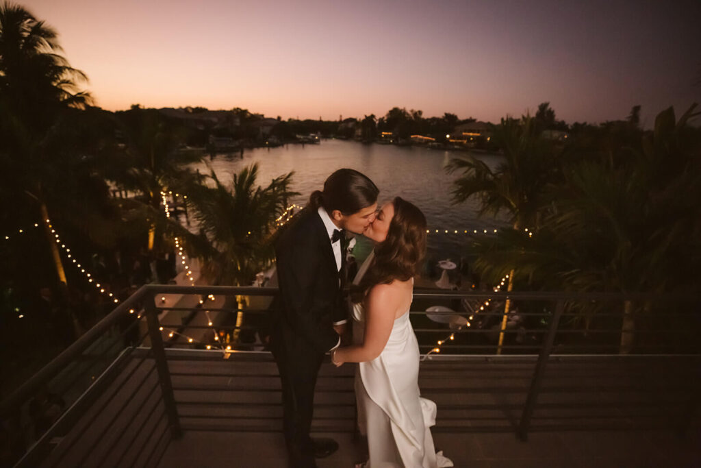 Blue hour newlywed portraits in a private family home in Sarasota, Florida. Photo by OkCrowe Photography.