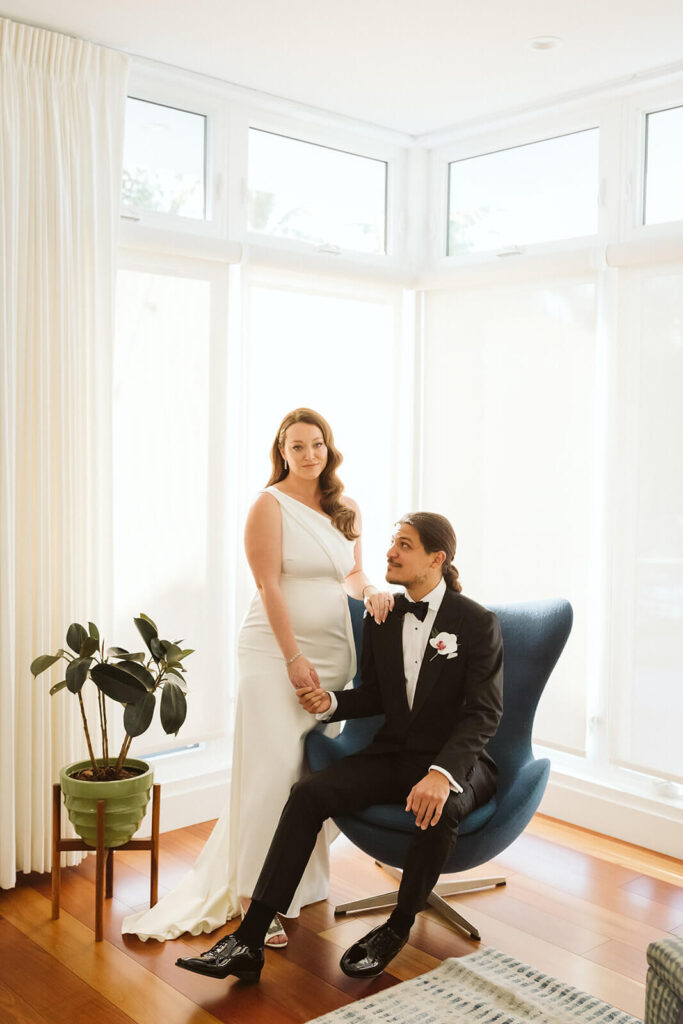 Bride and groom portraits in a private family home in Sarasota, Florida. Photo by OkCrowe Photography. 