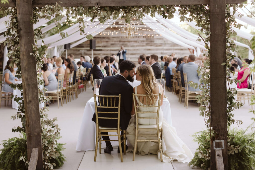 Elegant outdoor, European-style wedding reception in a North Georgoa venue. Photo by OkCrowe Photography.