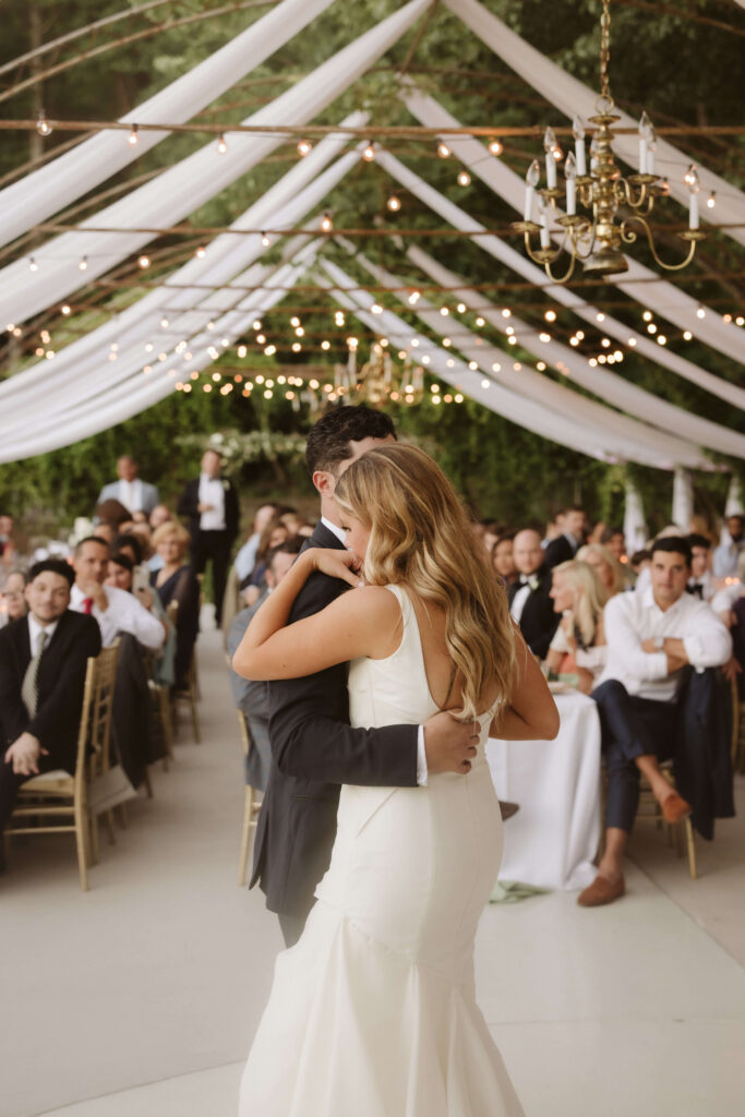 Elegant outdoor, European-style wedding reception in a North Georgoa venue. Photo by OkCrowe Photography.